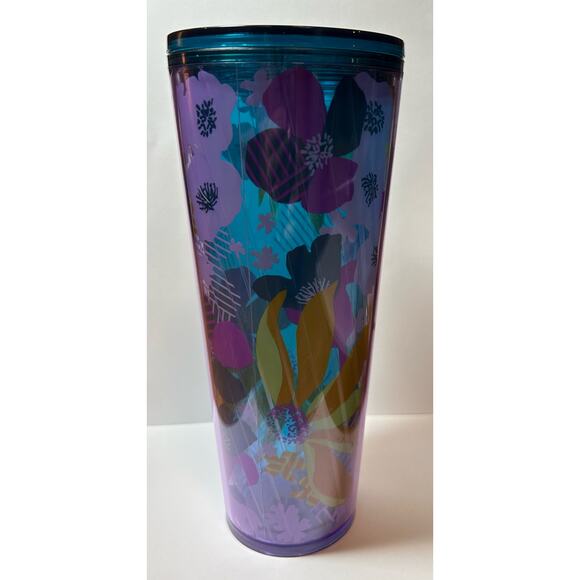 NWT! Starbucks Purple Floral Venti Cold Cup Tumbler 24 oz Spring 2022 No Straw - Picture 2 of 5